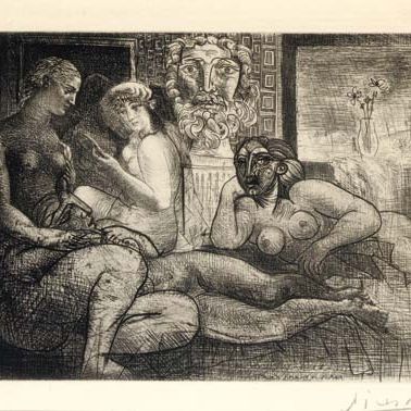 Pablo Picasso — "Четыре молодые женщины и две скульптуры" из "Сюиты Воллара" (B. 219; Ba. 424 VBd)