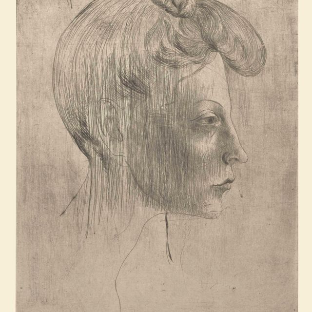 Pablo Picasso — Тет-а-тет с женщиной, в профиль, из "Свиты Сальтимбанков"