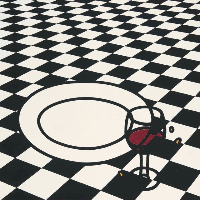 Patrick Caulfield — Стекло и тарелки в черно-белую клетку