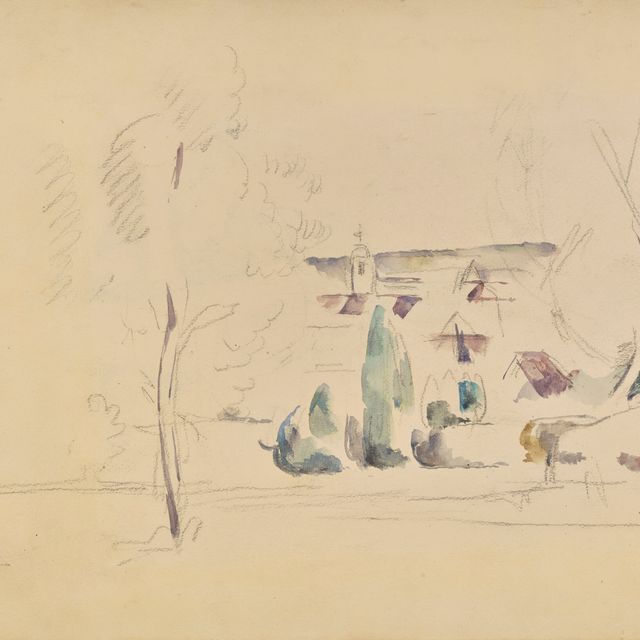 Paul Cézanne — Вю д'ун Бург ( Эмань ) (справа); Зелень (сзади)