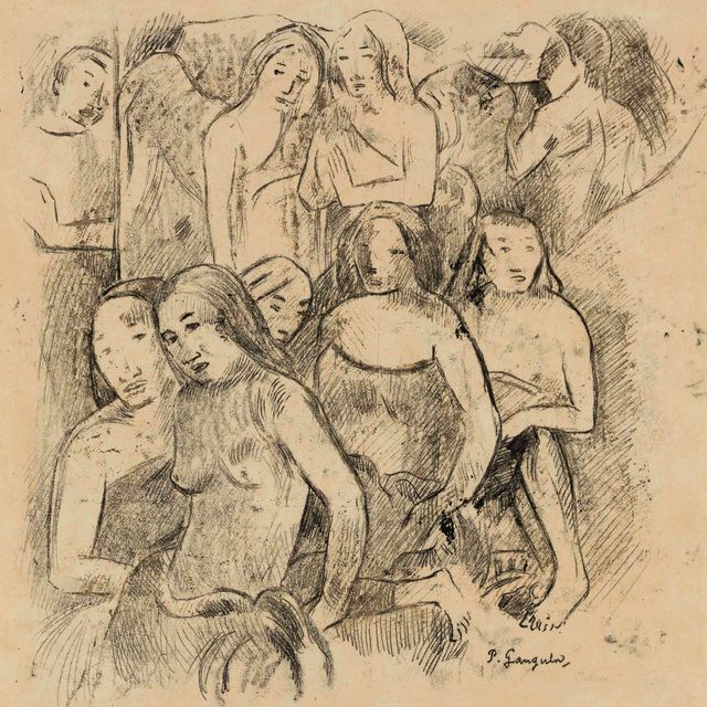 Paul Gauguin — Женщины-таитянки и ангелы танцуют в ателье