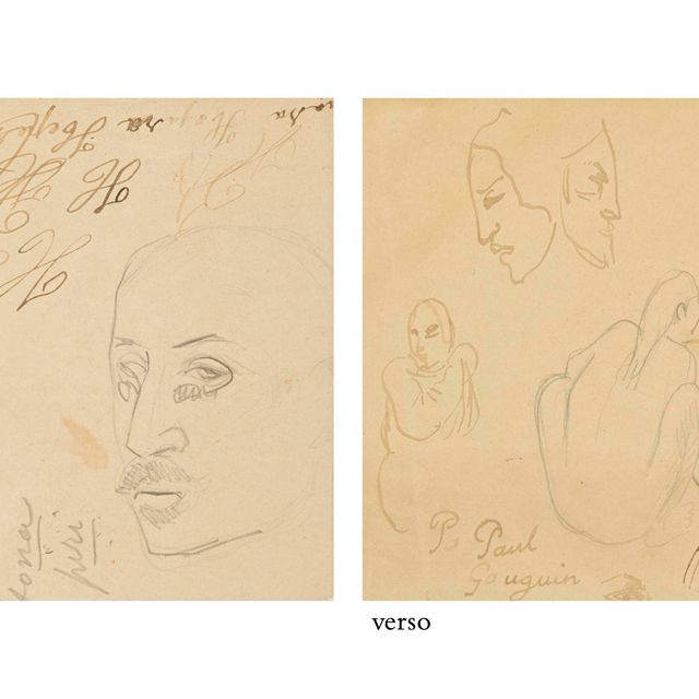 Paul Gauguin — Автопортрет (справа); Силуэты таитянок (сзади)