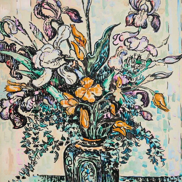 Paul Signac — Букет (ирис, арум, тюльпаны) без вазы для Андре Метти