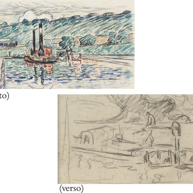 Paul Signac — Спасатель на канале (справа); Этюд спасателя на канале (сзади)