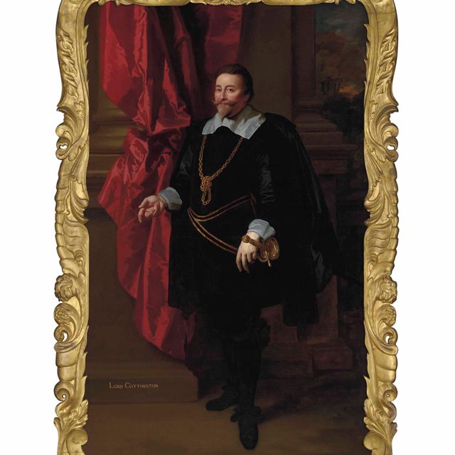 Peter Lely — Портрет Фрэнсиса Коттингтона, 1-го барона Коттингтона (ок. 1579-1652), в полный рост, в черном бархатном камзоле и с золотой цепью, его левая рука покоится на рукояти меча.