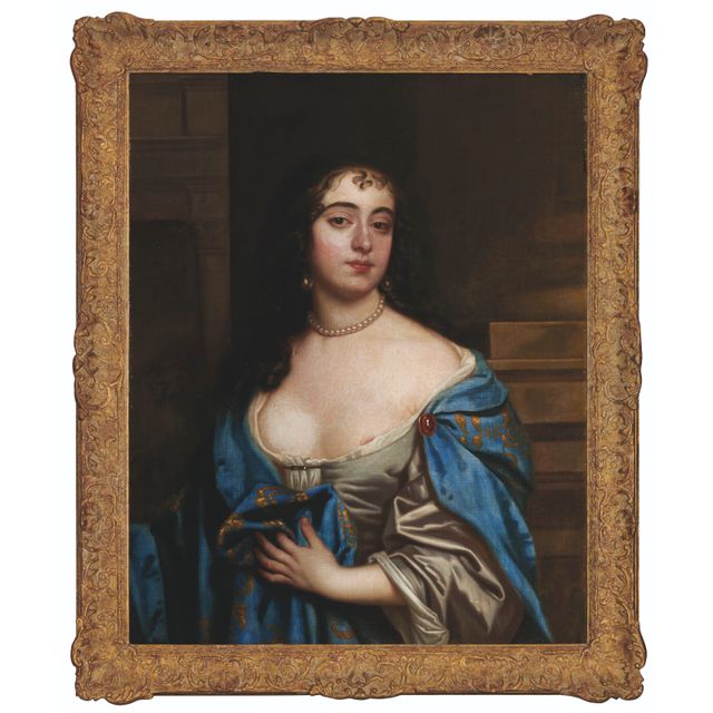 Peter Lely — Портрет дамы, традиционно идентифицируемой как Гортензия Манчини, герцогиня де Мазарини (1646-1699), в полный рост, в синем плаще