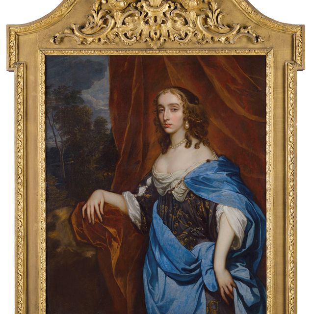 Peter Lely — Портрет дамы в три четверти роста, стоящей в голубом с золотой вышивкой платье