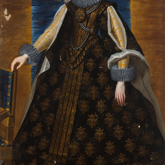 Peter Paul Rubens — Портрет Изабеллы де Борбон (1602-1644), королевы Испании, в полный рост, в черном платье из парчи, украшенном золотом