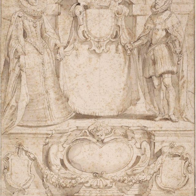 Peter Paul Rubens — Эрцгерцог Альберт и инфанта Изабелла, губернаторы Нидерландов: Дизайн титульного листа "Gelresche Rechten" ("Права провинции Гелдерланд") (справа ); та же композиция прослеживается на обороте (оборотной стороне).