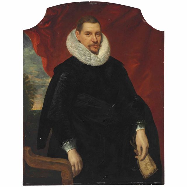 Peter Paul Rubens — Портрет Корнелиса Ланшота, в три четверти, в перчатках, пейзаж за окном
