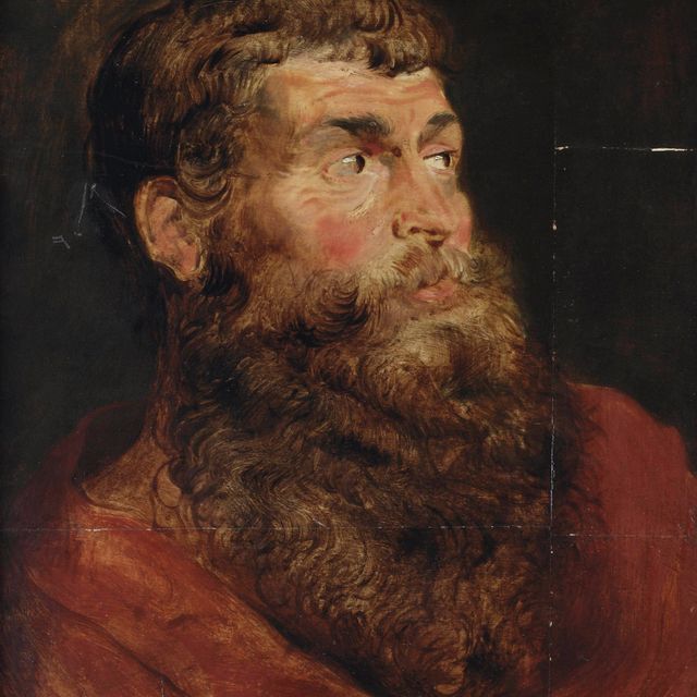 Peter Paul Rubens — "Трон" бородатого мужчины в красном одеянии: набросок