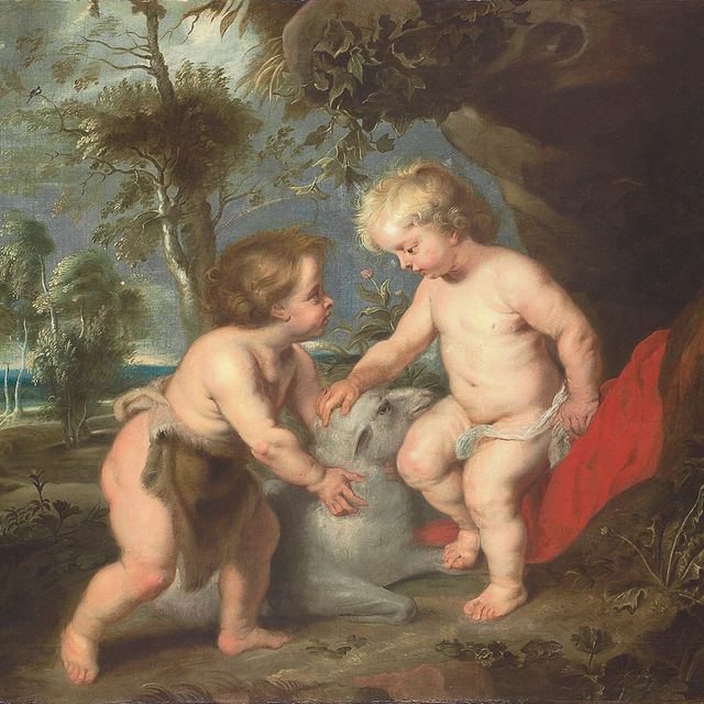 Peter Paul Rubens — Младенец Христос с младенцем Святым Иоанном Крестителем на фоне пейзажа