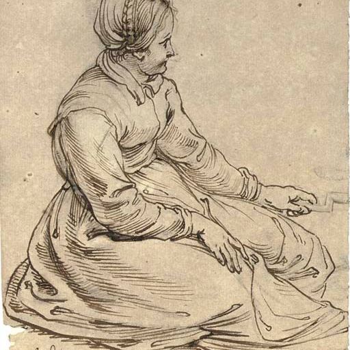 Peter Paul Rubens — Сидящая девушка в шапочке, повернутая в профиль направо, вертит в руках вертел