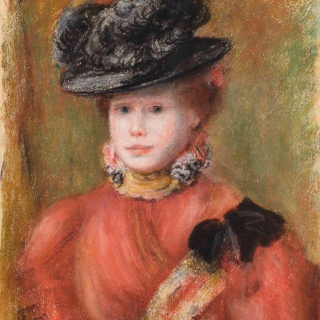 Pierre-Auguste Renoir — Женщина с розовым корсажем и черной шапочкой