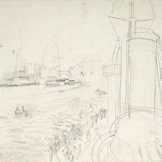 Raoul Dufy — Le cuirassé (recto); Étude de matelots (verso)