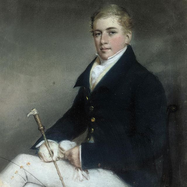 Raphael — Portrait of a gentleman, small three-quarter-length, seated on a chair, in hunting attire, a riding crop in his right hand