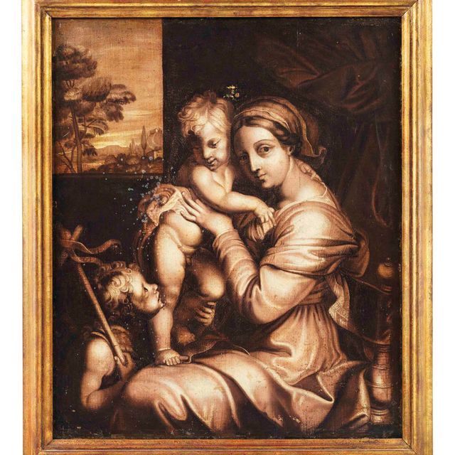 Raphael — The Madonna and Child with an infant St. John the Baptist, en grisaille
