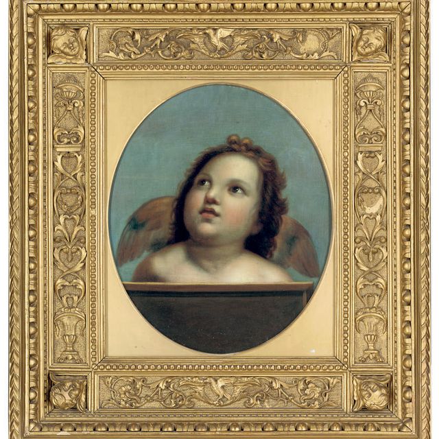 Raphael — A winged putto, a detail from Madonna di Foligno