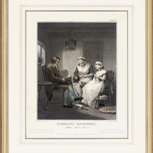 Raphael — Domestic Happyness, Laetitia with her Parents; The Elopement, Laetita seduced from her friends under a promise of marriage; The Virtuous Parent, Laetitia endeavours in vain by presents to reconcile her parents; Dressing for the Masquerade, Laetitia flies from reflection to public entertainments; The Tavern Door, Laetitia deserted by her seducer is thrown on the town; and The Fair Penitent, Laetitia in penitence finds relief & protection from her parents