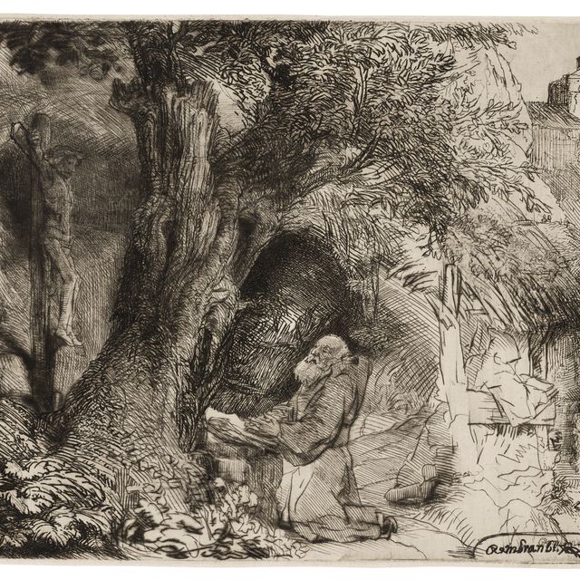 Rembrandt van Rijn — Святой Франциск молится под деревом