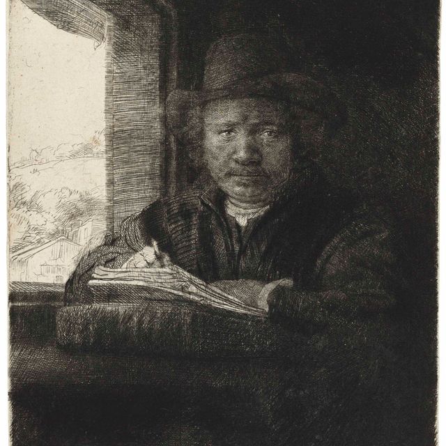 Rembrandt van Rijn — Гравюра с автопортретом у окна