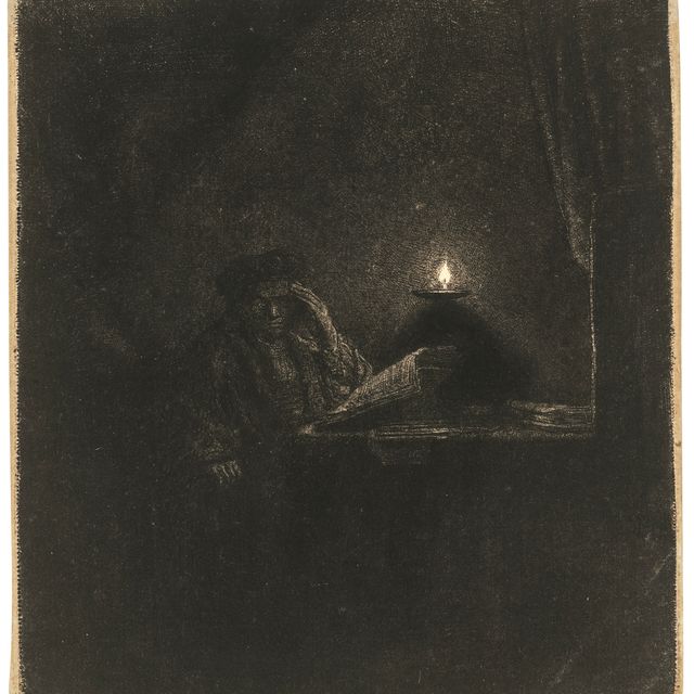 Rembrandt van Rijn — Студент за столом при свечах