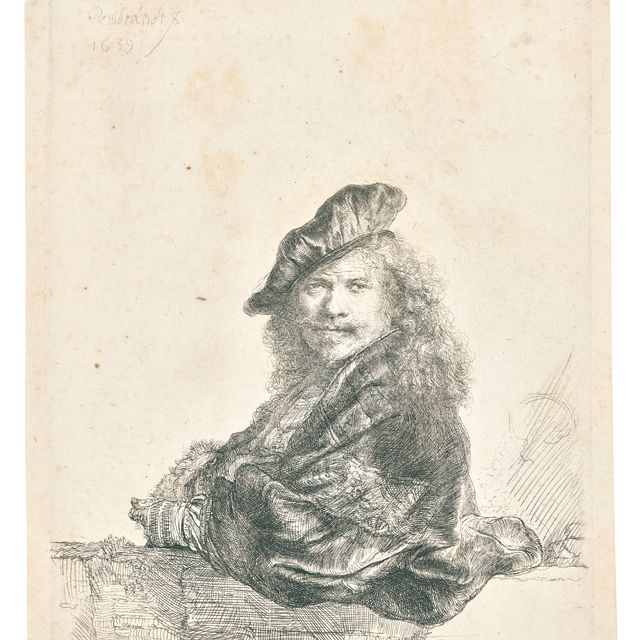 Rembrandt van Rijn — Автопортрет, опирающийся на каменный подоконник