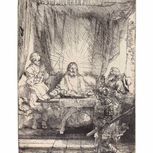 Rembrandt van Rijn — Христос в Эммаусе: Большая табличка (В., Зал. 87; Н. 282; Новый зал. 283)