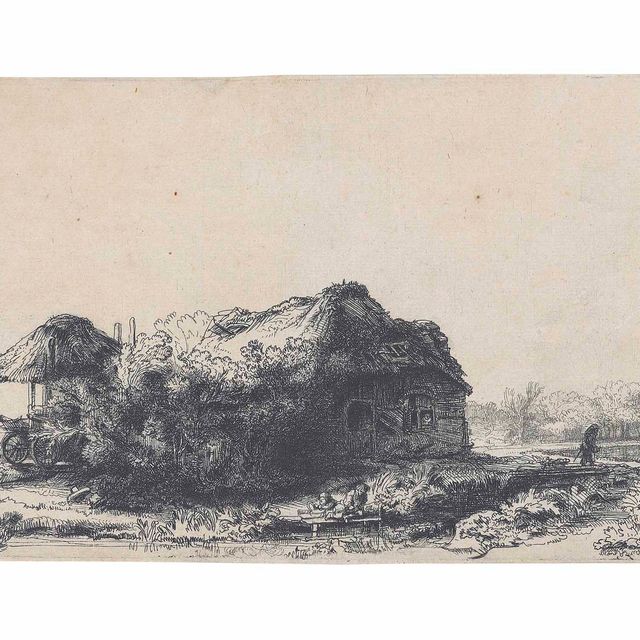 Rembrandt van Rijn — Пейзаж с коттеджами и сараем для сена: Продолговатый