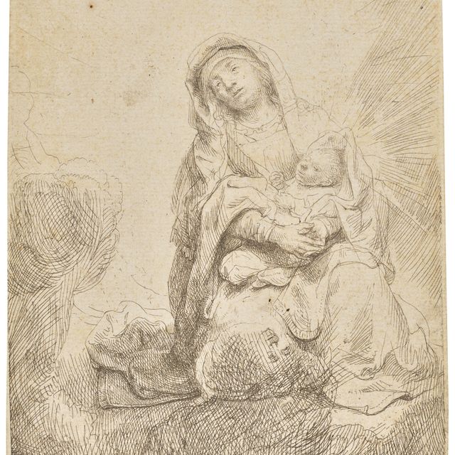 Rembrandt van Rijn — Дева и дитя в облаках