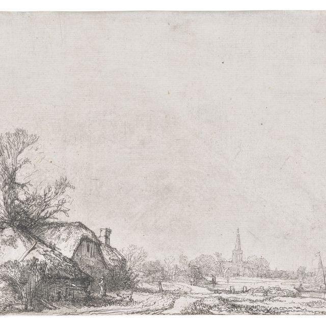 Rembrandt van Rijn — Коттедж на берегу канала с видом на Аудеркерк