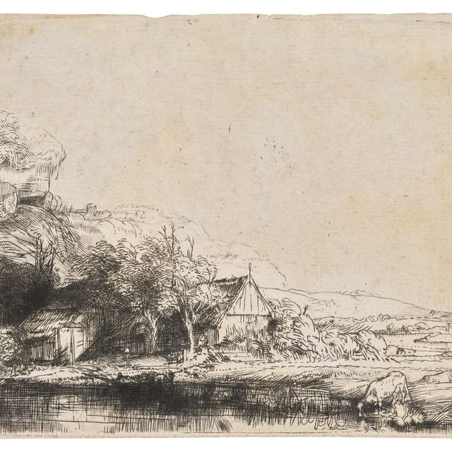 Rembrandt van Rijn — Пейзаж с коровой, пьющей