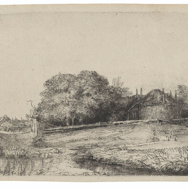Rembrandt van Rijn — Пейзаж с сеновалом на Димердейке и стадом овец