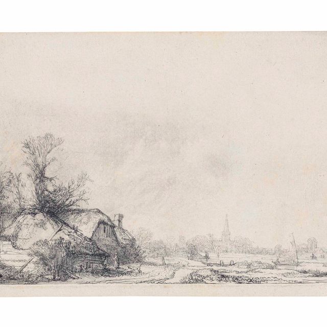 Rembrandt van Rijn — Коттедж на берегу канала с видом на Аудеркерк