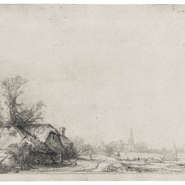 Rembrandt van Rijn — Коттедж на берегу канала с видом на Аудеркерк