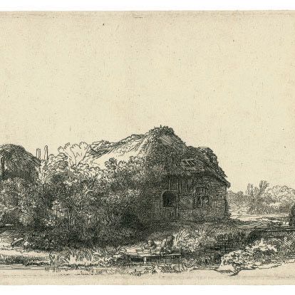 Rembrandt van Rijn — Пейзаж с коттеджем и сараем для сена: продолговатый (Б., Холл. 225; Н. 177)