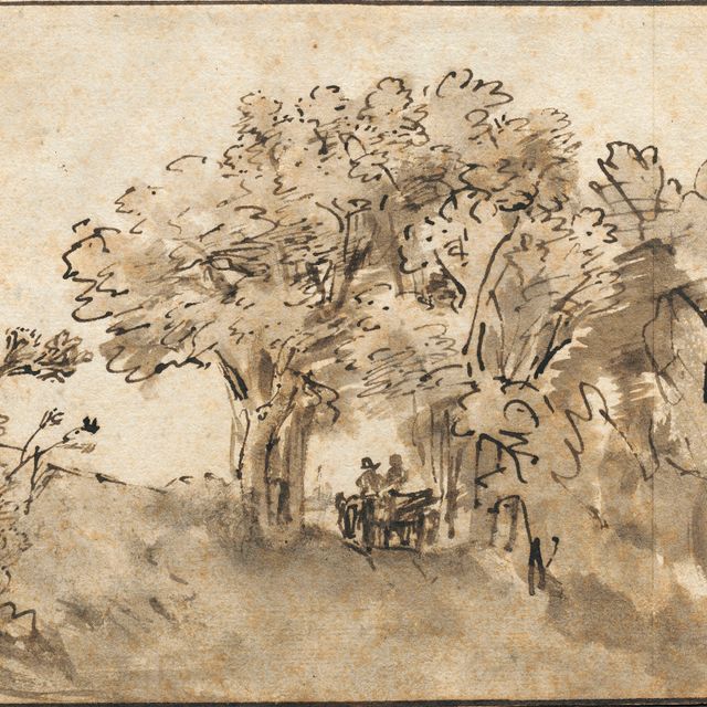Rembrandt van Rijn — Карета на дороге, обсаженной деревьями