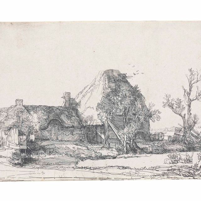 Rembrandt van Rijn — Коттеджи и хозяйственные постройки с зарисовками человека