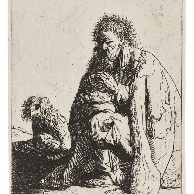 Rembrandt van Rijn — Сидящий нищий и его собака