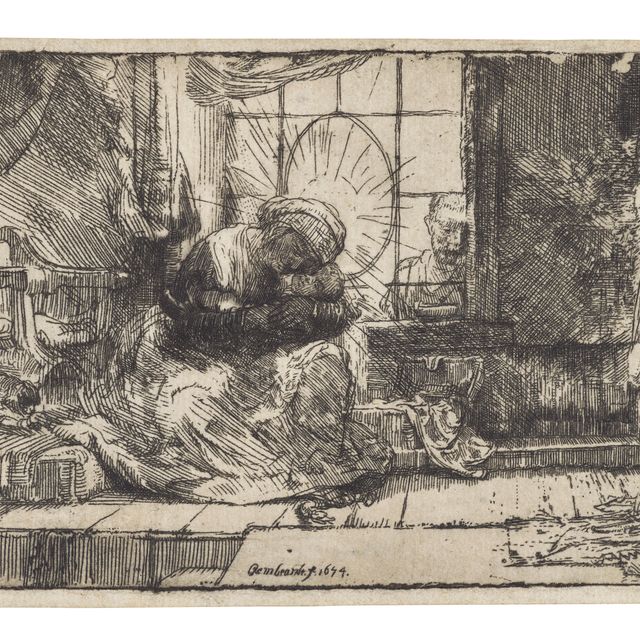 Rembrandt van Rijn — Дева и младенец с Кошкой и змеей