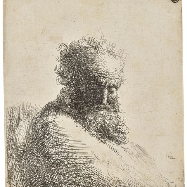 Rembrandt van Rijn — Бюст старого бородатого мужчины, смотрящего вниз, на три четверти вправо