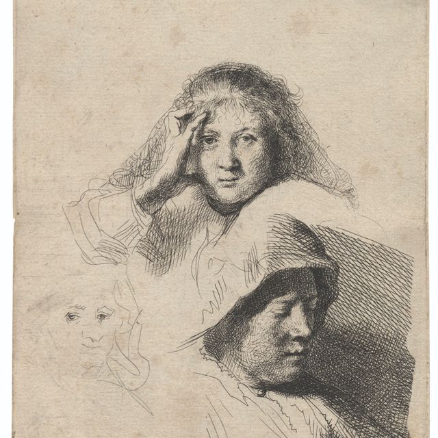 Rembrandt van Rijn — Три женские головы, одна слегка выгравирована