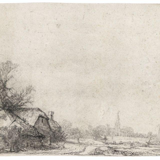 Rembrandt van Rijn — Коттедж на берегу канала с видом на Аудеркерк
