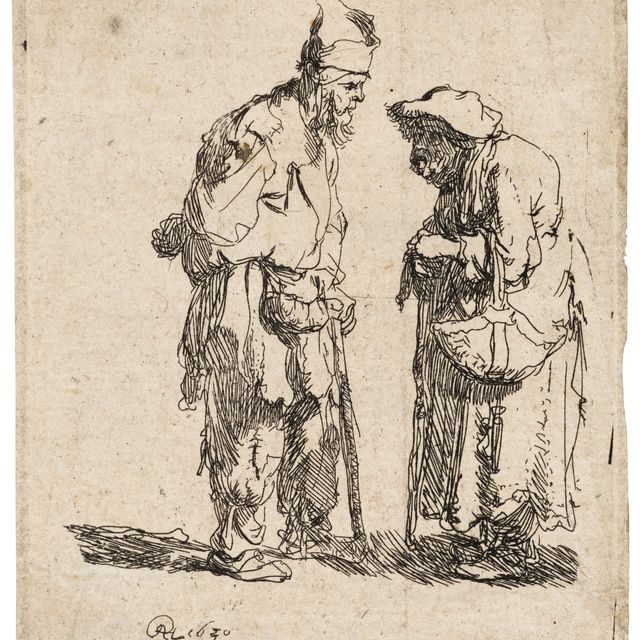 Rembrandt van Rijn — Нищий мужчина и нищенка беседуют
