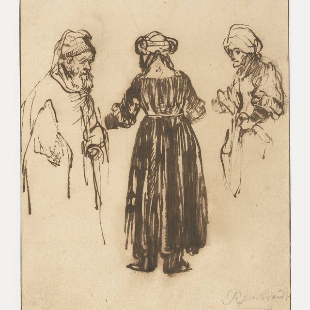 Rembrandt van Rijn — Рисунки бородатого мужчины и двух женщин