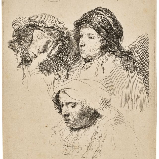 Rembrandt van Rijn — Три женские головы, одна спящая