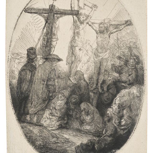 Rembrandt van Rijn — Христос, распятый между двумя разбойниками: овальная тарелка
