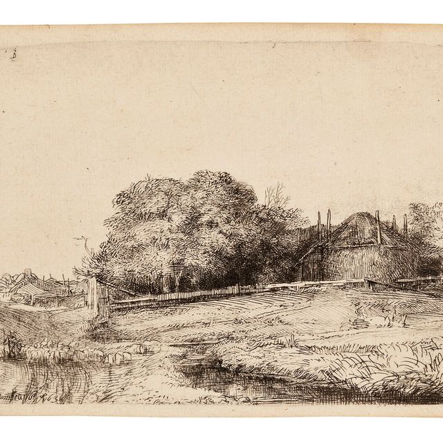 Rembrandt van Rijn — Пейзаж с сеновалом на Димердейке и стадом овец
