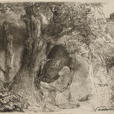 Rembrandt van Rijn — Святой Франциск молится под деревом (Б., Зал. 107; Ч. 292)