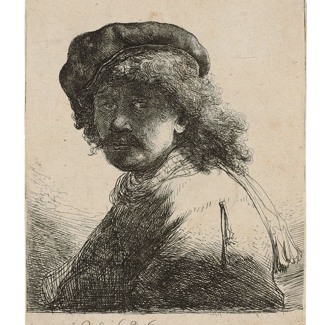 Rembrandt van Rijn — Автопортрет в шапке и шарфе с темным лицом: Бюст